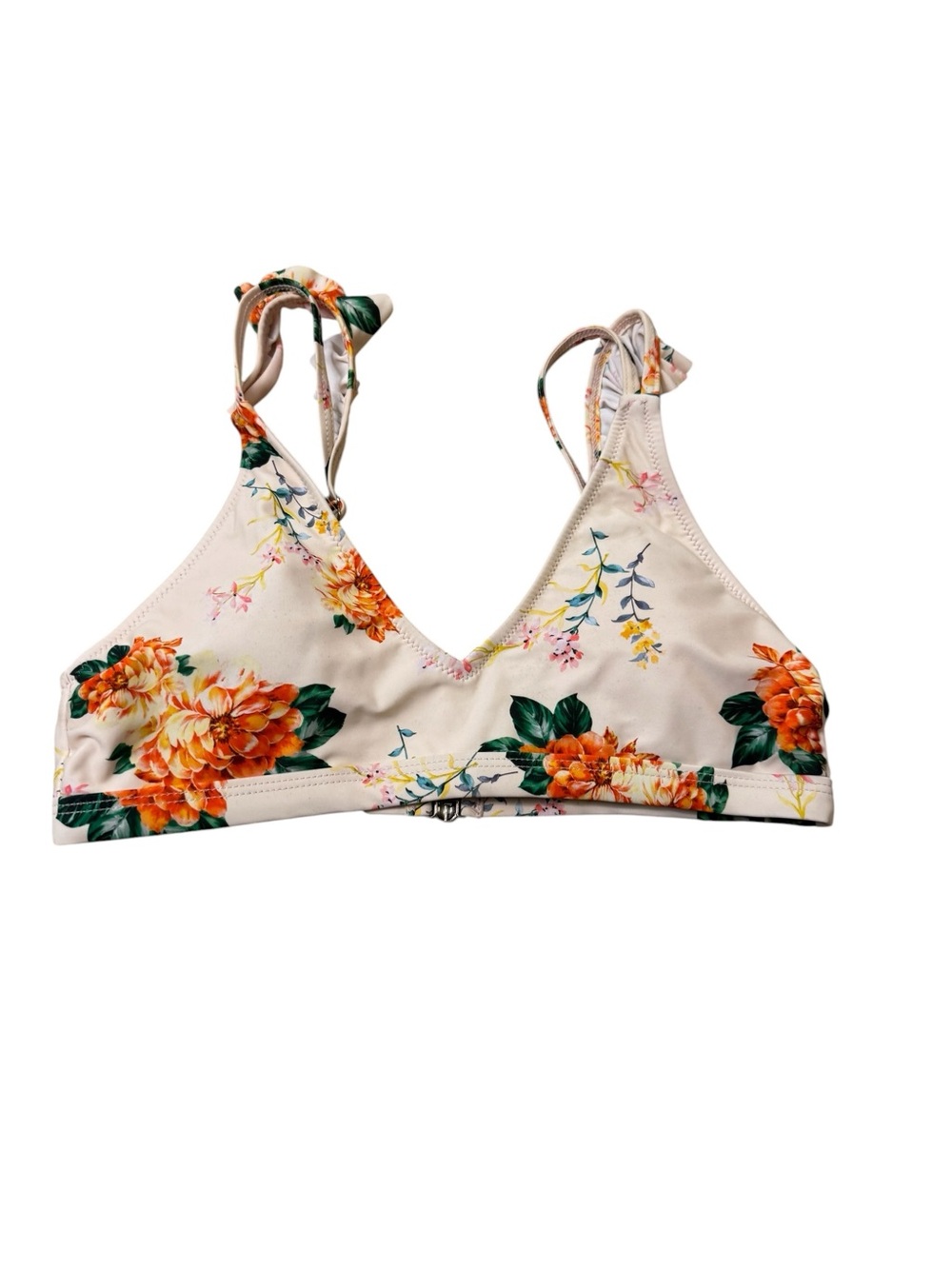 Cupshe | Cream Floral Bikini Top with Orange and Green Accents Size Medium